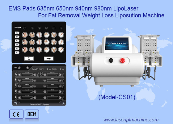 EMS Pads 635nm 650nm 940nm 980nm LipoLaser liposuctie machine voor vet verwijdering Gewichtsverlies