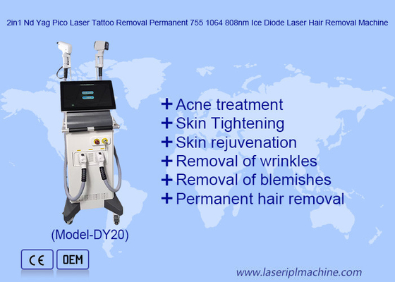 2in1 Nd Yag Pico Laser Tattoo Removal Permanent 755 1064 808nm Ice Diode Laser Haarverwijdering Machine