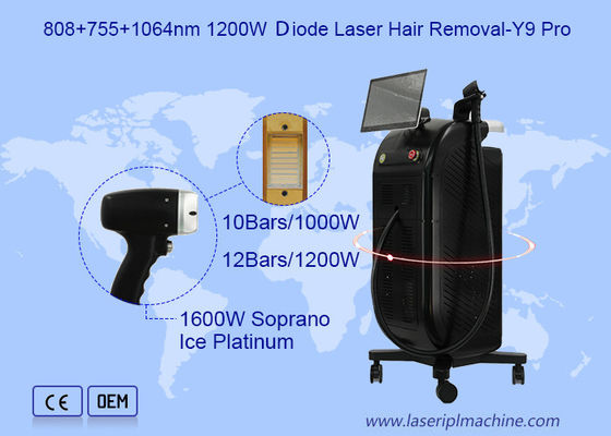 Enkel handvat 3 golflengte 808 755 1064nm 1200W diodelaser ontharing Y9 Pro