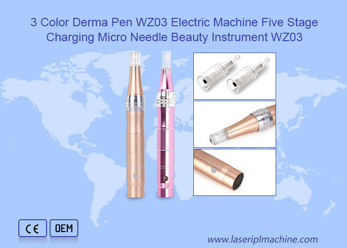 3 Kleur Derma Pen Elektrische machine met vijf fasen opladen Micro-naald schoonheidsinstrument