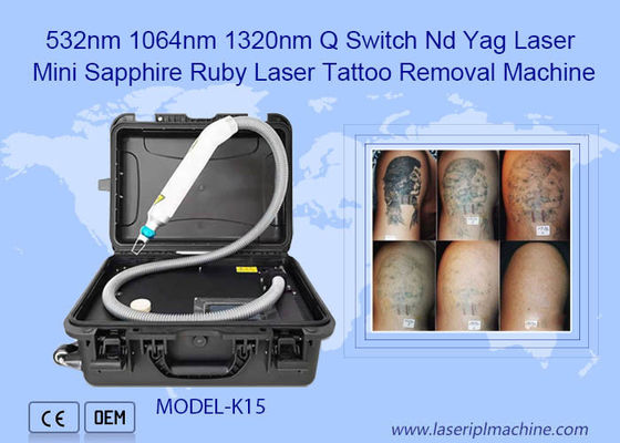 Goede prijs 532nm 1064nm 1320nm Q Switch Nd Yag Mini Saffier Ruby Laser Tattoo Verwijdering Machine online